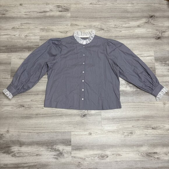 Recollections High Neck Blouse Womens XL Gray Modest Homesteader Reenactment - Picture 7 of 10